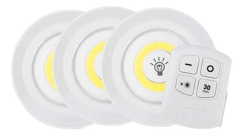 Kit 3 Lampada Luminaria Led Spot Sem Fio Controle Remoto Cor Branco 4.5v