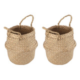 Cesta Para Plantas Seagrass, 2 Piezas, Tejida A Mano, Natura