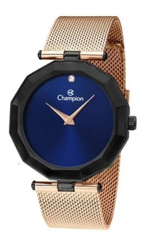 Relógio Champion Rose Feminino Cn20864d Cor Do Bisel Preto Cor Do Fundo Azul