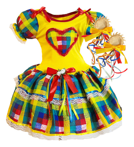 Vestido Festa Junina São João Infantil Quadrilha Laços Luxo