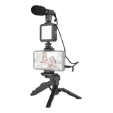 Kit De Vlogging Filmagem Microfone Tripé Luz Blogueira Celul