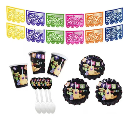 Kit Decoración Fiesta Mexicana Plato Vaso Pasacalle 12person