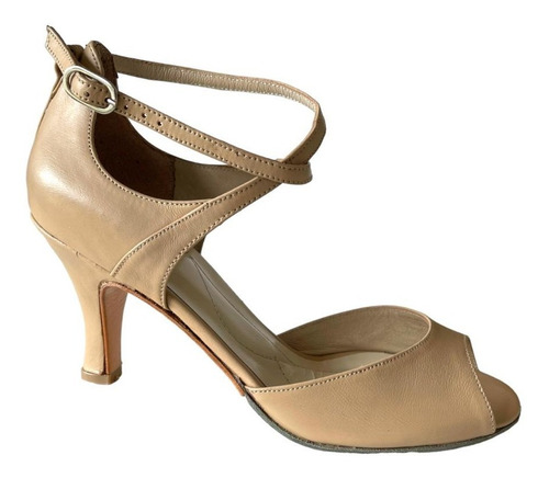 Zapato De Baile Tango Salsa Rock Cuero Divino Beige 6,5 Cm