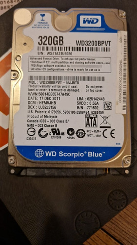 Disco Duro Wd Scorpio Blue 320gb 2.5 Sata3 Notebook