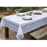 Toalha De Mesa De Renda 6 Cadeiras Branca Desenho De Tulipa Cor Branco