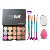 Kit Make Up Paleta Magic Make + 4 Pincéis Sereia + Brinde