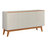 Balcão Buffet Bancada 4 Portas Ares Lux Off White Naturale Cor Off White/nature