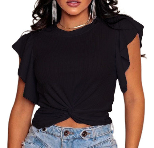 Cropped Feminino Blusinha Nozinho Canelado Liso Super Leve 