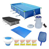 Kit Piscina 5000 L + Forro + Capa + Filtro 110v + Cloro + Pe