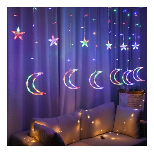 Luces Led Navidad Cascada Luna Estrella Decorativa Guirnalda