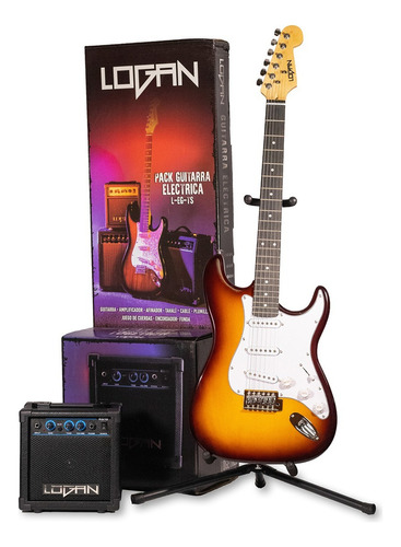 Paquete Guitarra Eléctrica Logan Stratocaster Sunbur A Meses Color Sunburst Material Del Diapasón Laurel Orientación De La Mano Diestro