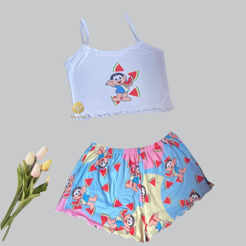 Pijama Cropped Verão Virgínia Baby Doll Personagens Estampas