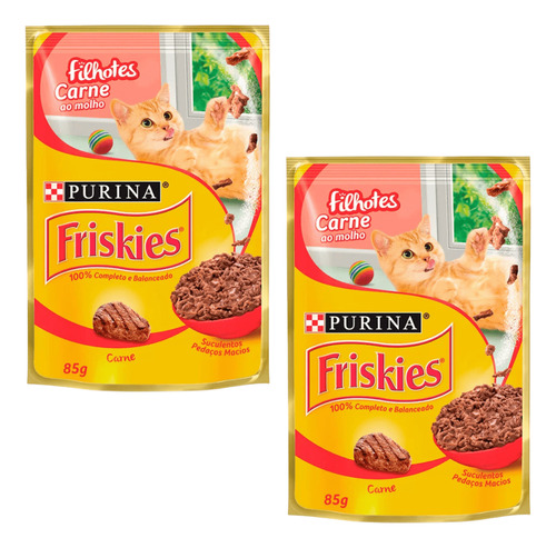 Kit 2 Friskies Sachês Para Gatos Filhotes Sabor Carne 85g