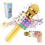 Microfono Inalambrico Karaoke Recargable Con Luz Led Color ! Color Amarillo