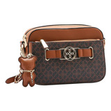 Bolsa Feminina Transversal Chenson Cg84176 Logo Chic Acambamento Dos Ferragens Dourado Cor Café Desenho Do Tecido Liso