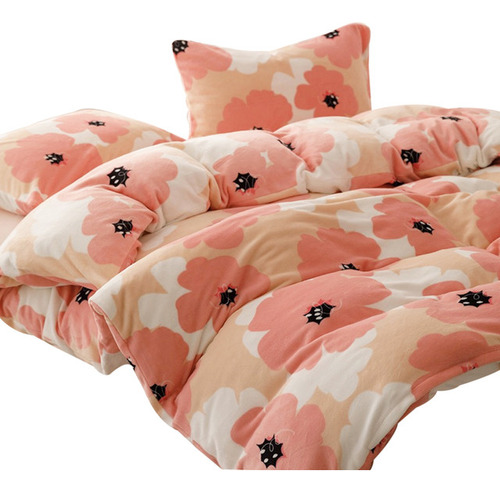 Funda Duvet Digital Franela Con Estampado Flores Rosas Doble