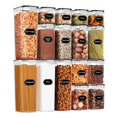 Contenedores Hermeticos Plasticos Dispensador Cereal 16pcs Con Tapa,recipientes De Plástico Alimentario Sellados Sin Bpa [0,8 L\u002F1,4 L\u002F2,0 L\u002F2,8 L] Para Almacenar Cereales, Harina, Azúcar. | Meses sin interés