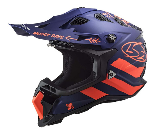 Casco Cross Ls2 Subverter Evo Cargo Azul / Naranja Mate