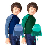 Camisa Infantil Proteção Solar Uv C/ Boné Praia 2 Conjuntos