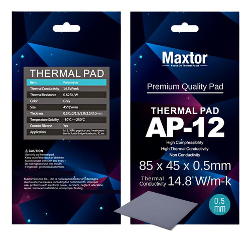 Pad Térmico Maxtor Ap-12 85x 45x 2.5mm Performance 14.8w/m-k Color Gris