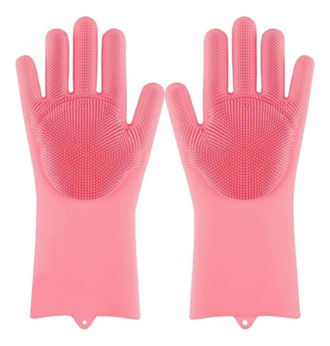 Luva Mágica De Silicone Para Lavar Louça Cerdas Esponja Rosa