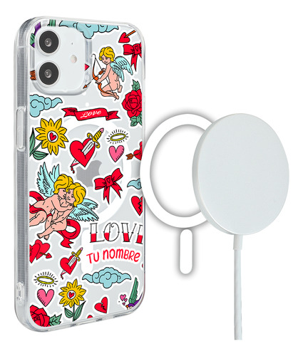 Funda iPhone Magsafe San Valentín Sticker Tatto Con Nombre