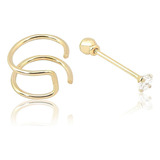 Kit 2x Piercings Ouro 18k Zircônia Garantia Conch