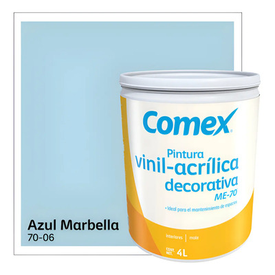 Pintura Vinílica Comex para Interiores, Acabado Mate, Azul Marbella, 4 Litros | Meses sin interés