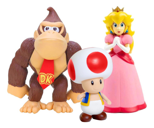 X3 Figuras Donkey Kong Toad Princesa Peach 15cm Articuladas