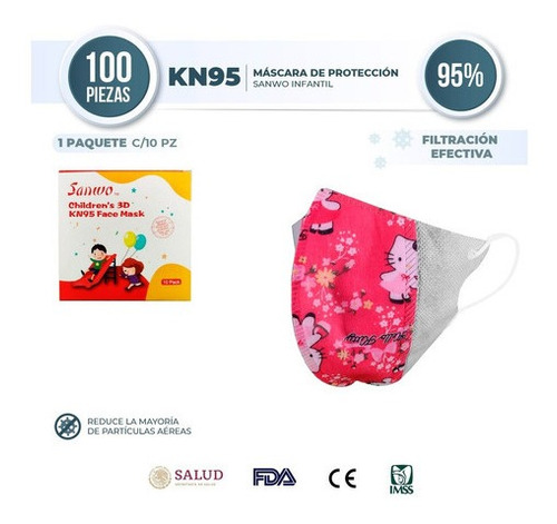 Cubrebocas Kn95 3d Infantil Sanwo Niña Niño Certificado 100
