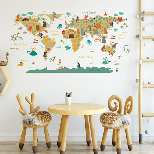 Adhesivos De Pared Con Forma De Mapa Mundial De Animales De