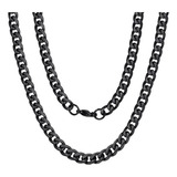 Collar Cadena Cubana Unisex Acero Inoxidable Negro Color 7mm-55cm