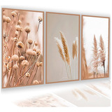 Kit 3 Quadro Decorativo Plantas Trigo Folhagem Minimalista Cor Flores Minimalista