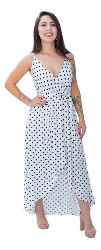 Vestido Feminino Longo Transpassado Com Forro Modelo Midi