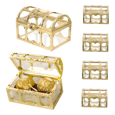 Velstron 6 Cajas Transparentes Para Regalos, Joyería, Recuerdos Y Dulces De Boda, En Forma De Cofre, Para Bautizos, Bodas, Día Del Niño Y Fiestas (color Dorado) | Meses sin interés