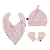 Kit Luva, Gorro E Babador De Bebê Aurora Liso - Penka Cover Cor Rosa-claro