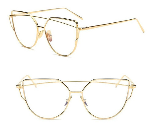 Marco Lentes Ópticos Oversized Top Bar Cat Eye Gold Dorado L