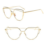 Marco Lentes Ópticos Oversized Top Bar Cat Eye Gold Dorado L