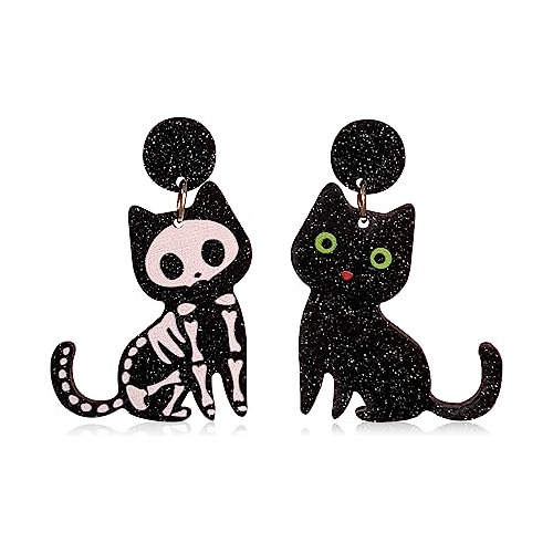 Pendientes Asimétricos Creativos De Gato Calavera Para Mujer