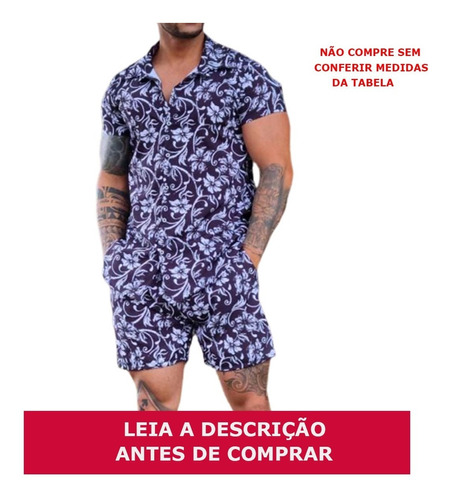 Conjunto Masculino Camisa Estampada + Short Moda Praia 