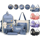 Set 5 Mochila Bolsas Escolar Estudiante Set Lona Tote Kawaii