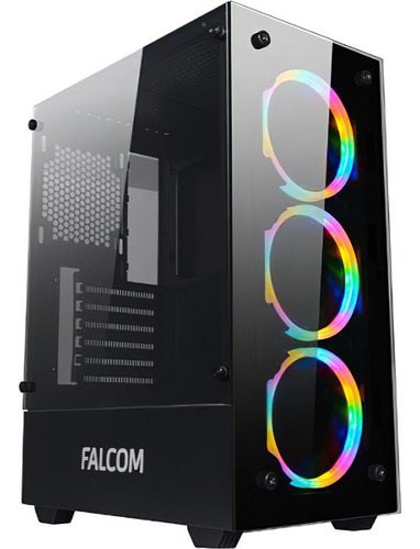 Gabinete Gamer Falcom G8012 Vidrio Templado 3x120mm Rgb Fans