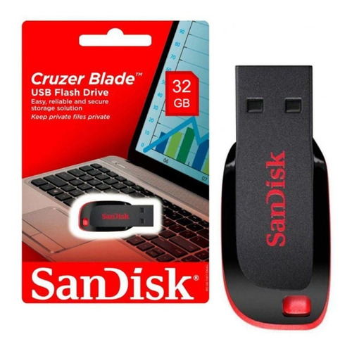 Pen Drive Cruzer Blade Sandisk 32gb Preto/vermelho