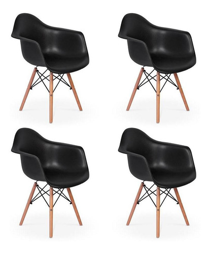 Conjunto 4 Cadeiras Charles Eames Wood Daw Com Braços Design