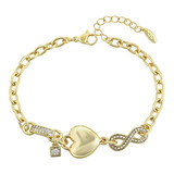 Brazalete Oro 14k Laminado Infinito Corazón Candado 17-21cm