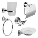 Set Baño 5 Piezas Gloa Kit Cromado Accesorios Salvinia Metal Color Plateado