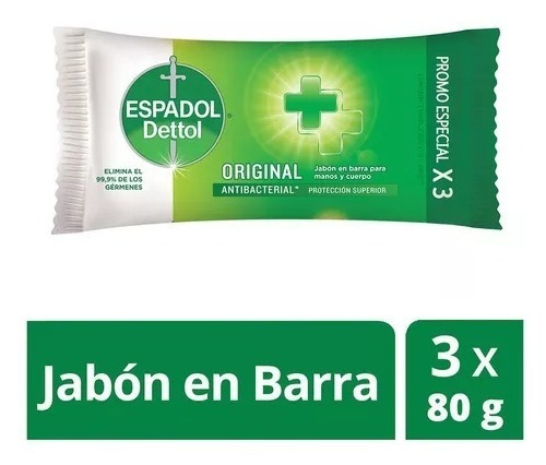 Espadol Dettol - Jabon Antibacterial Original 3 X 80 Gr