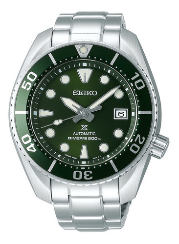 Reloj Seiko Prospex Automatic Diver 200m Sumo Green Spb103j1 Color De La Malla Plateado Color Del Bisel Verde Color Del Fondo Verde