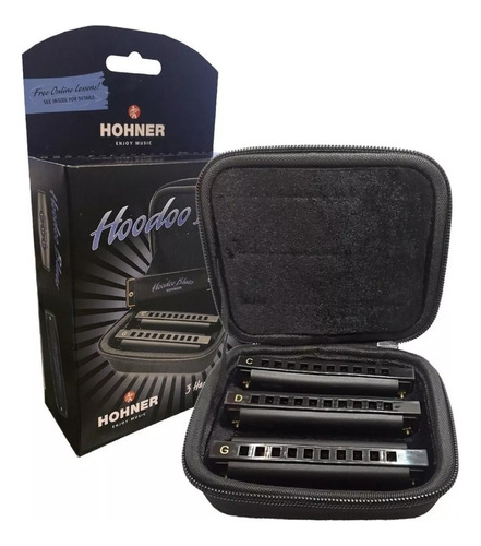 Kit 3 Gaita De Boca Harmônica Novo Hoodoo Blues Hohner Afina