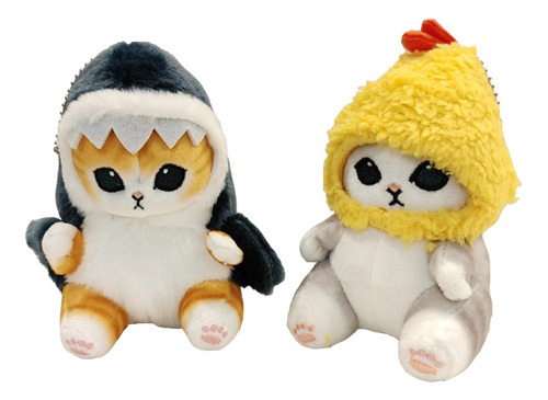 Set De 2 Gatos De Peluche Kawaii Tiburón Alevín Camarón 13cm